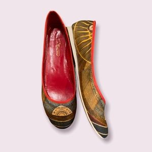 NWT Gattinoni Italian leather atlas print ballet flat art shoes